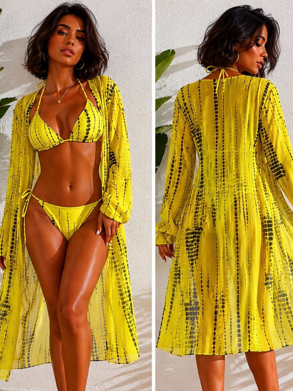 Yellow Tie-Dye 3-piece swim set with Cover-Up